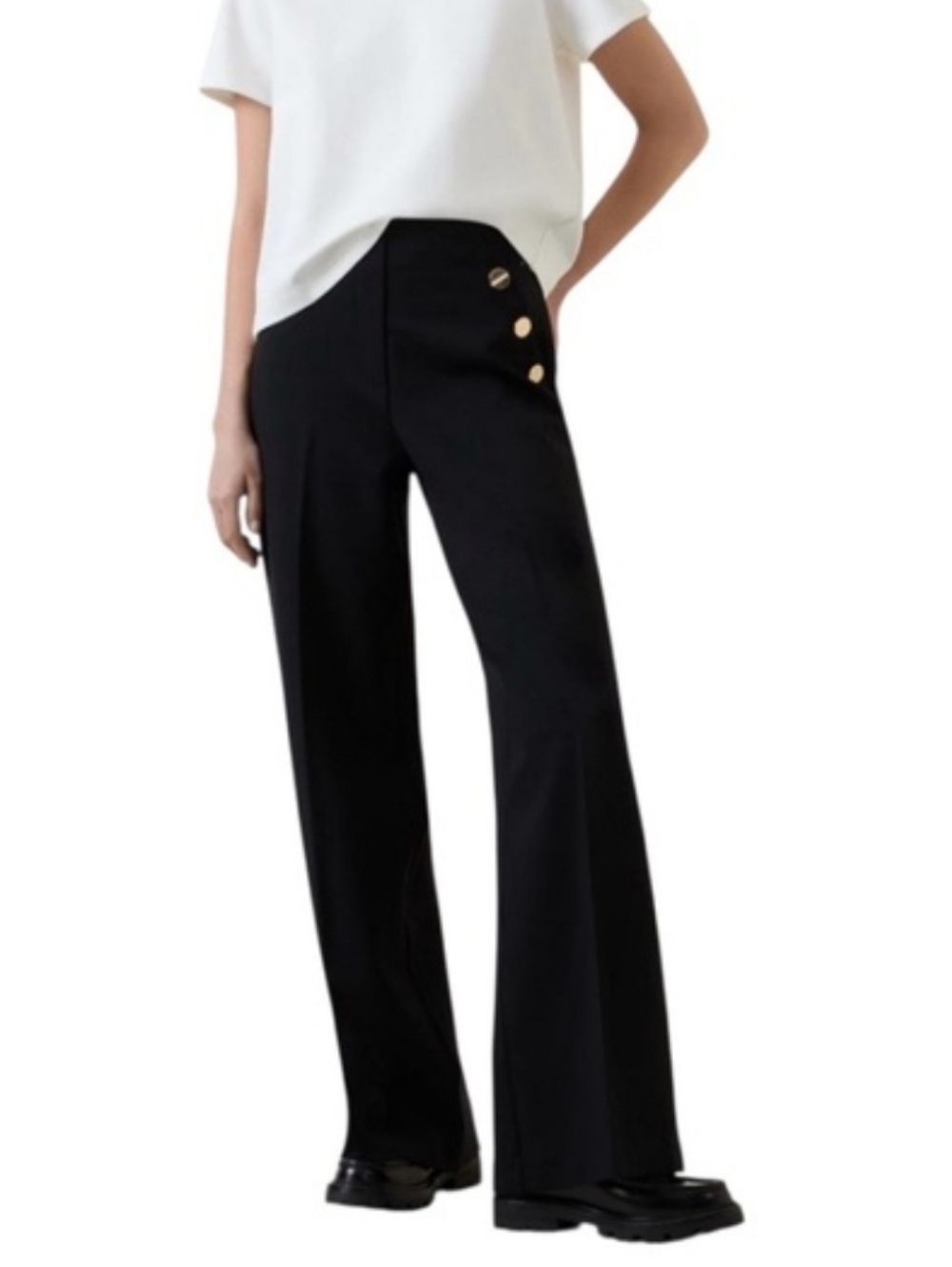 Spanx Black Ponte Sailor High-Waist Wide-Leg Pants